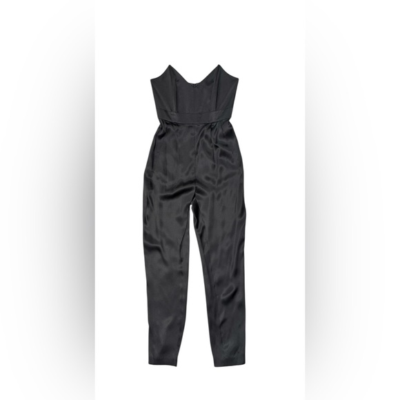 MICHELLE MASON Strapless Plunge Jumpsuit Black Satin 0 NWT - Picture 3 of 7